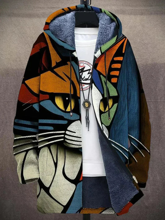 Luc - Cat Portrait Fleece-Lined Coat