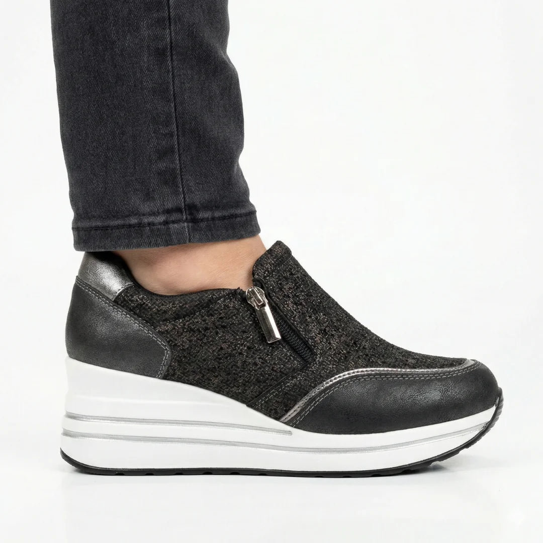 Cate shimmer wedge sneakers