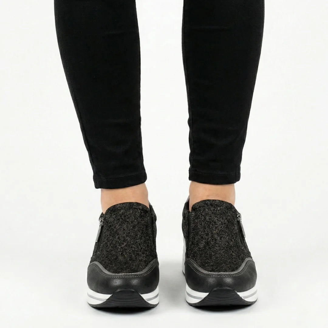 Cate shimmer wedge sneakers