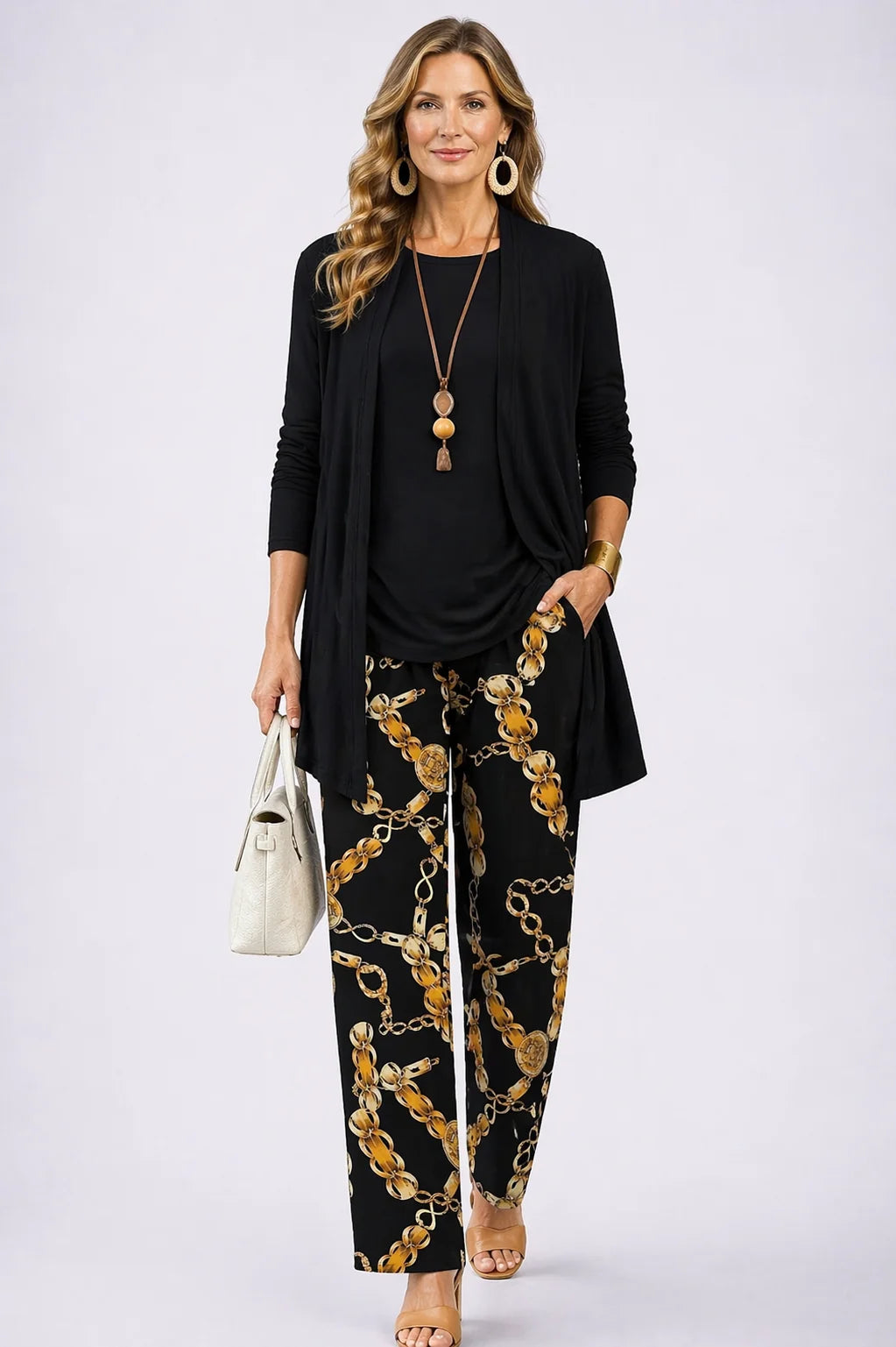 Arlene - Chain-Print Trouser Three-Piece Pant Set