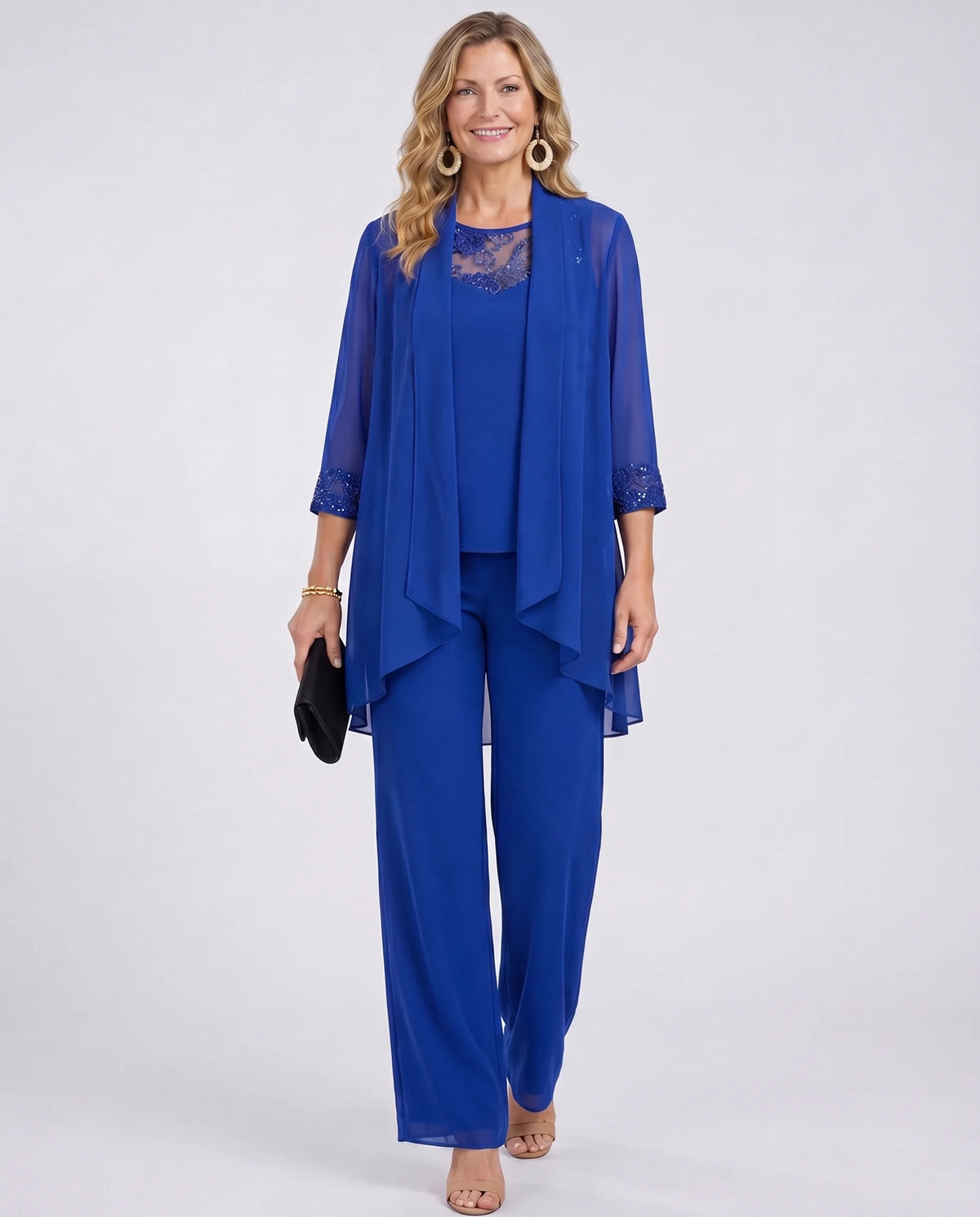Lillie - Chiffon and Lace Three-Piece Pant Set