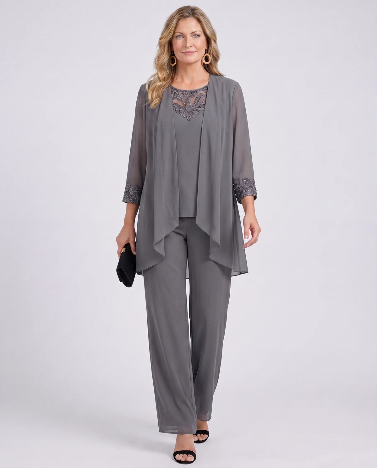 Lillie - Chiffon and Lace Three-Piece Pant Set