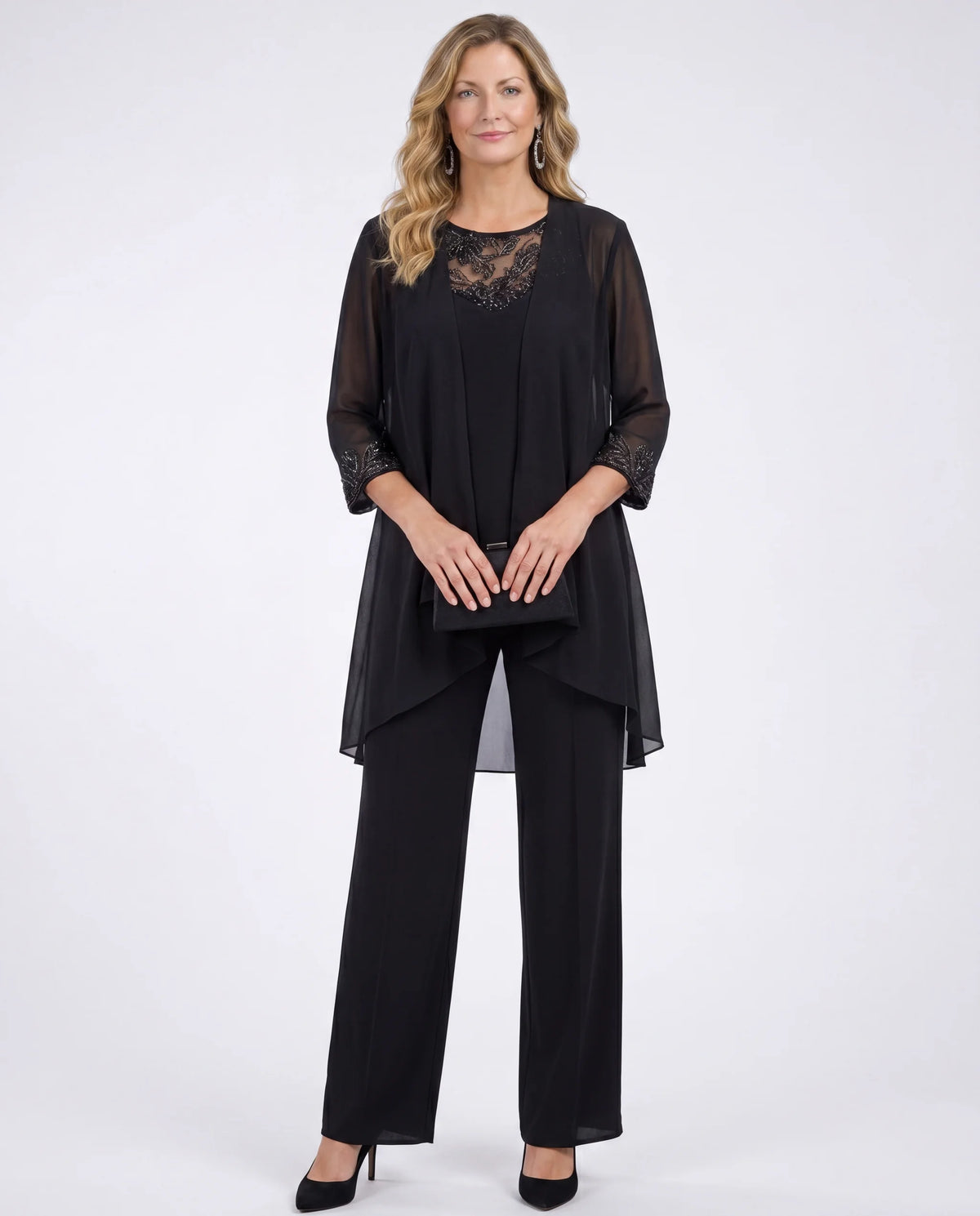 Lillie - Chiffon and Lace Three-Piece Pant Set