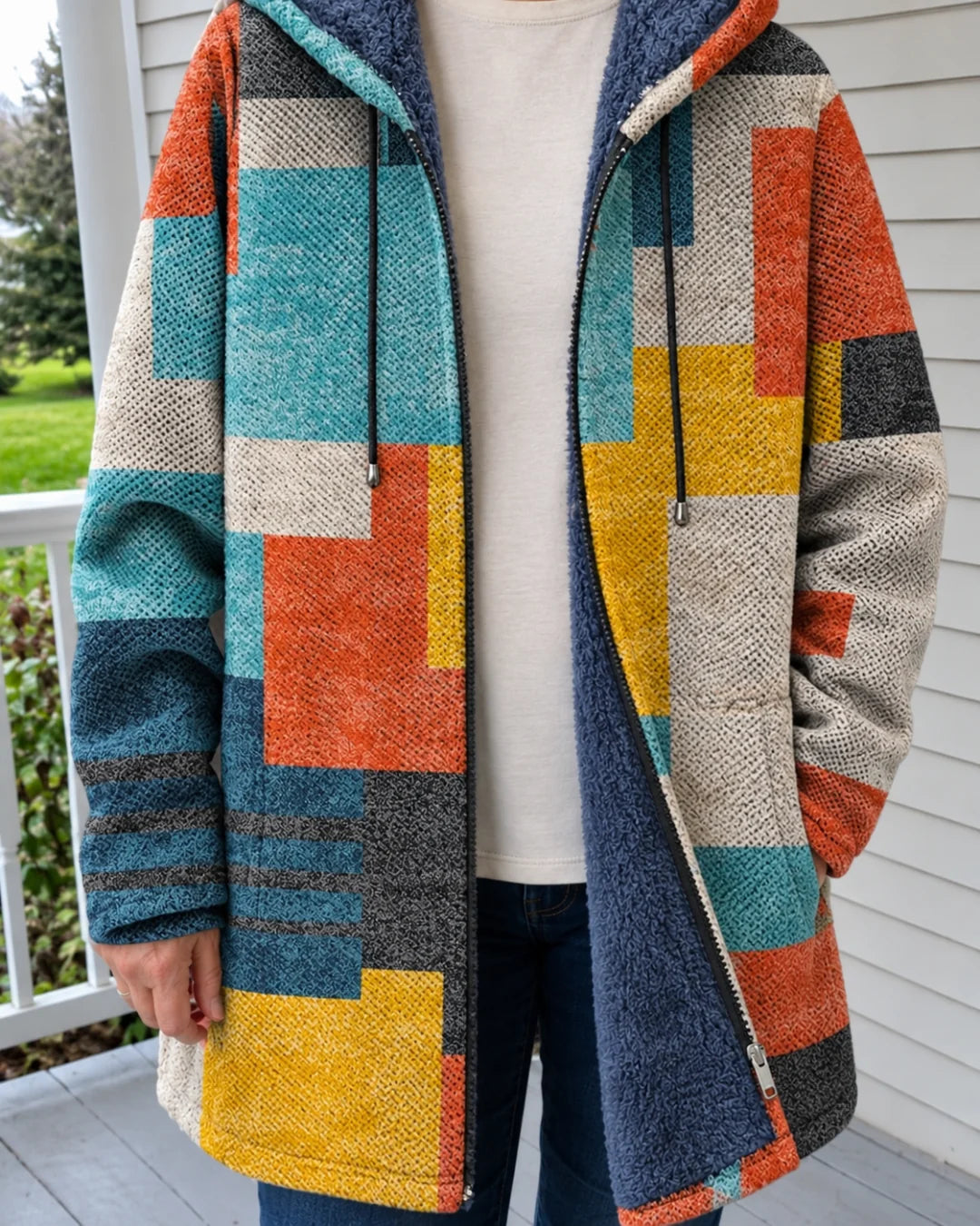 Maxime - Colour-Block Fleece-Lined Coat