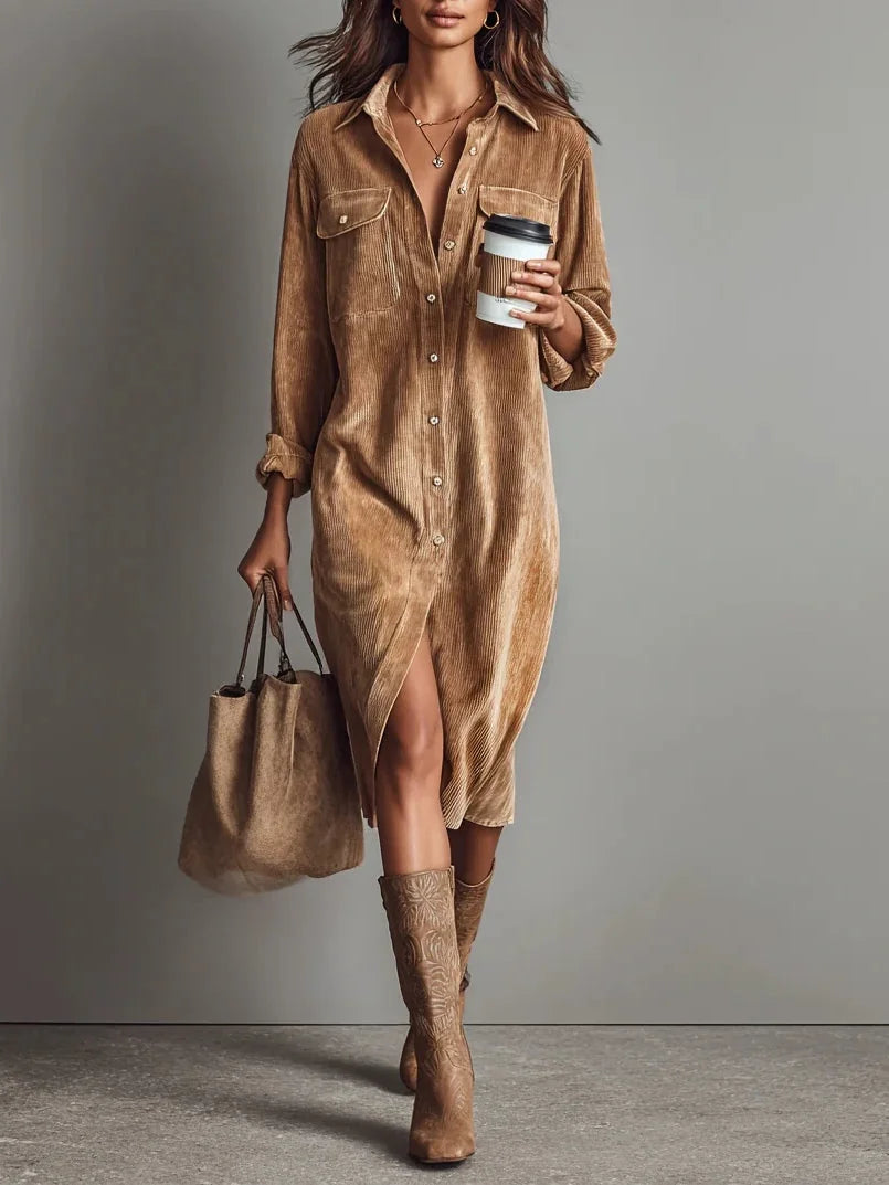 Romane - Corduroy Midi Shirt Dress
