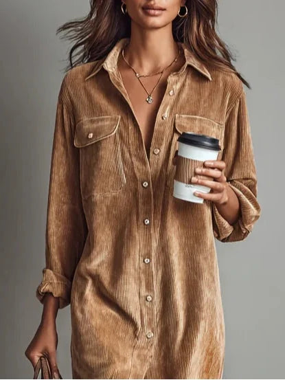 Romane - Corduroy Midi Shirt Dress