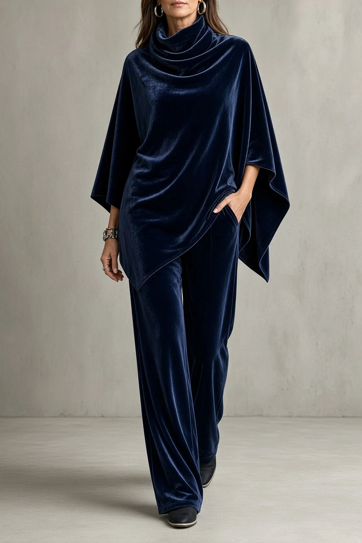 Claudine - Cowl-Neck Poncho Trouser Set