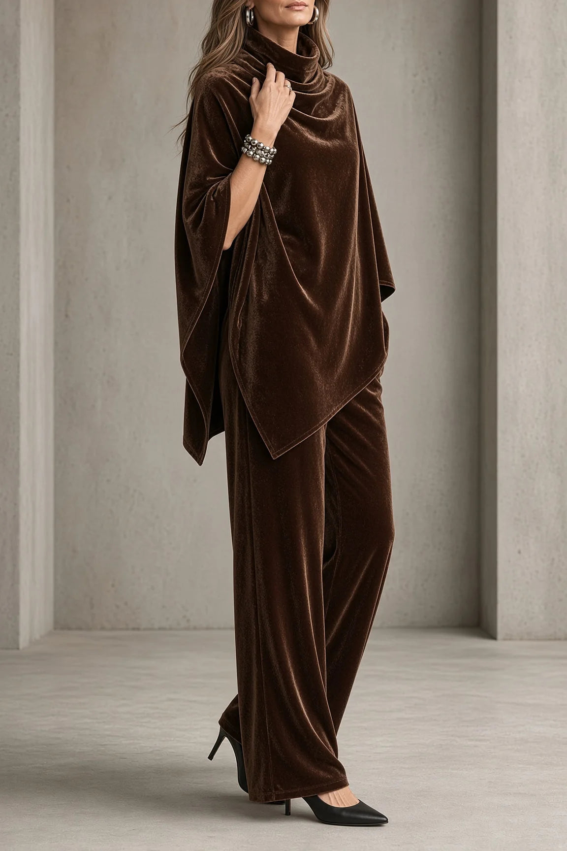Claudine - Cowl-Neck Poncho Trouser Set