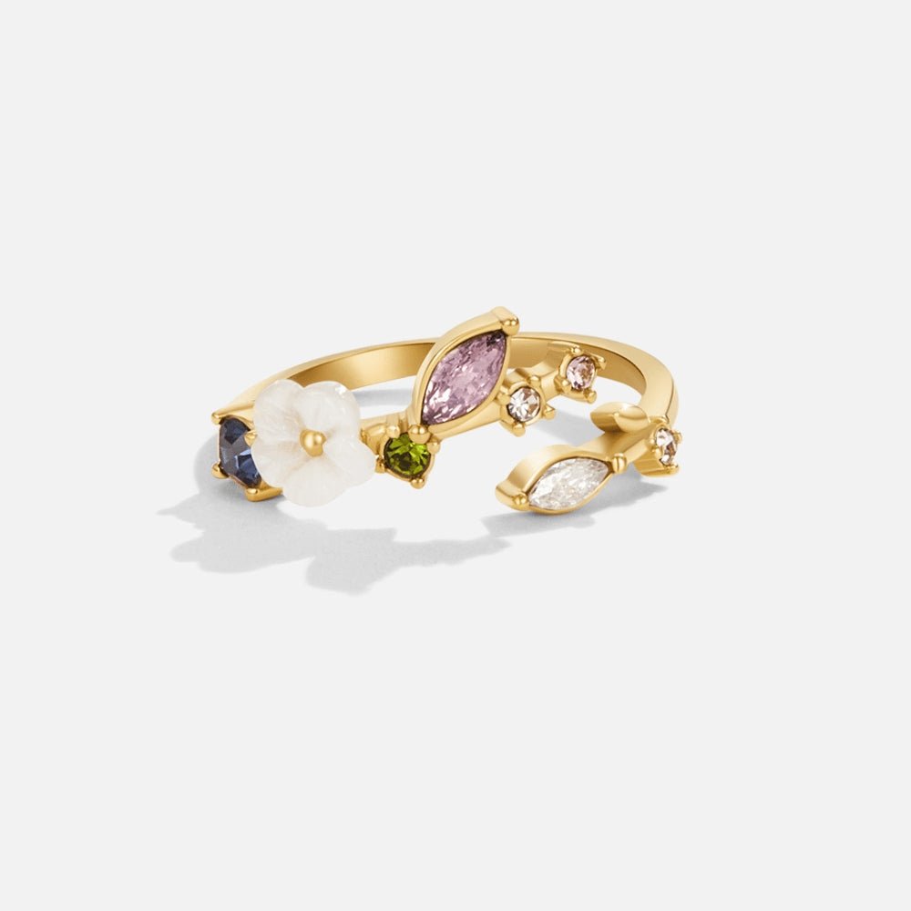 Ruby - Gold Crystal Flower Ring