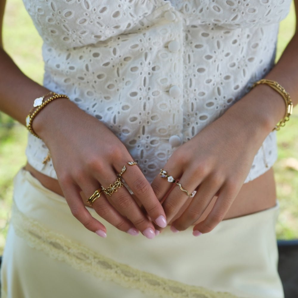 Ruby - Gold Crystal Flower Ring