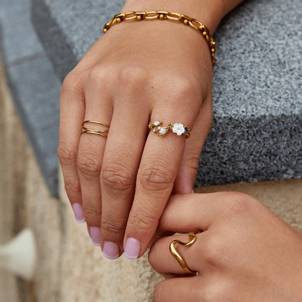 Ruby - Gold Crystal Flower Ring