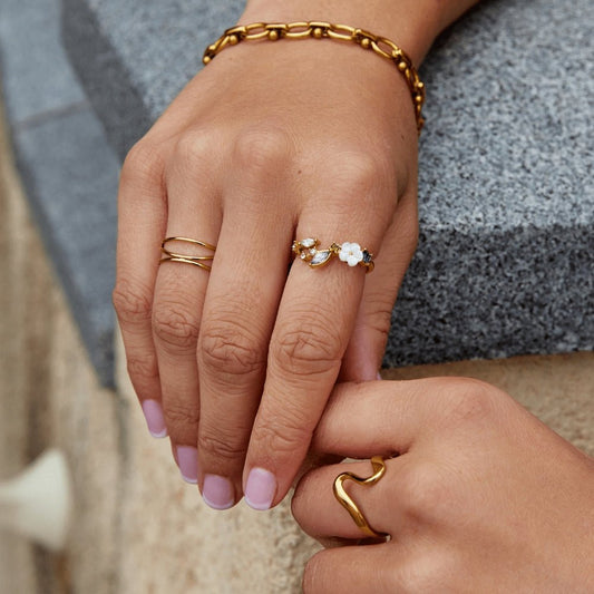 Ruby - Gold Crystal Flower Ring