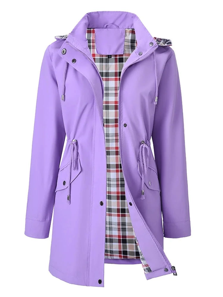 Norah - Black Check-Lined Rain Jacket - Purple