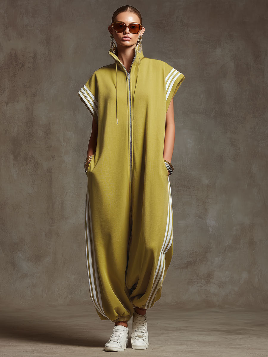 Casual Sports White Webbing Sleeveless Jumpsuit - view 4