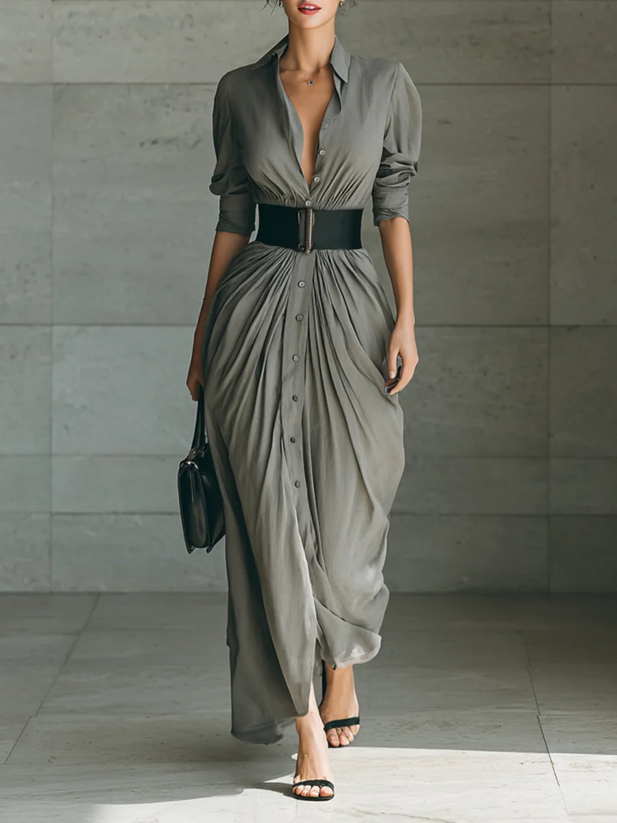 Brigitte - Draped Belted Maxi Dress