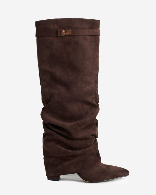 Lavista - Dark Brown Slouchy Suede Knee-High Boots