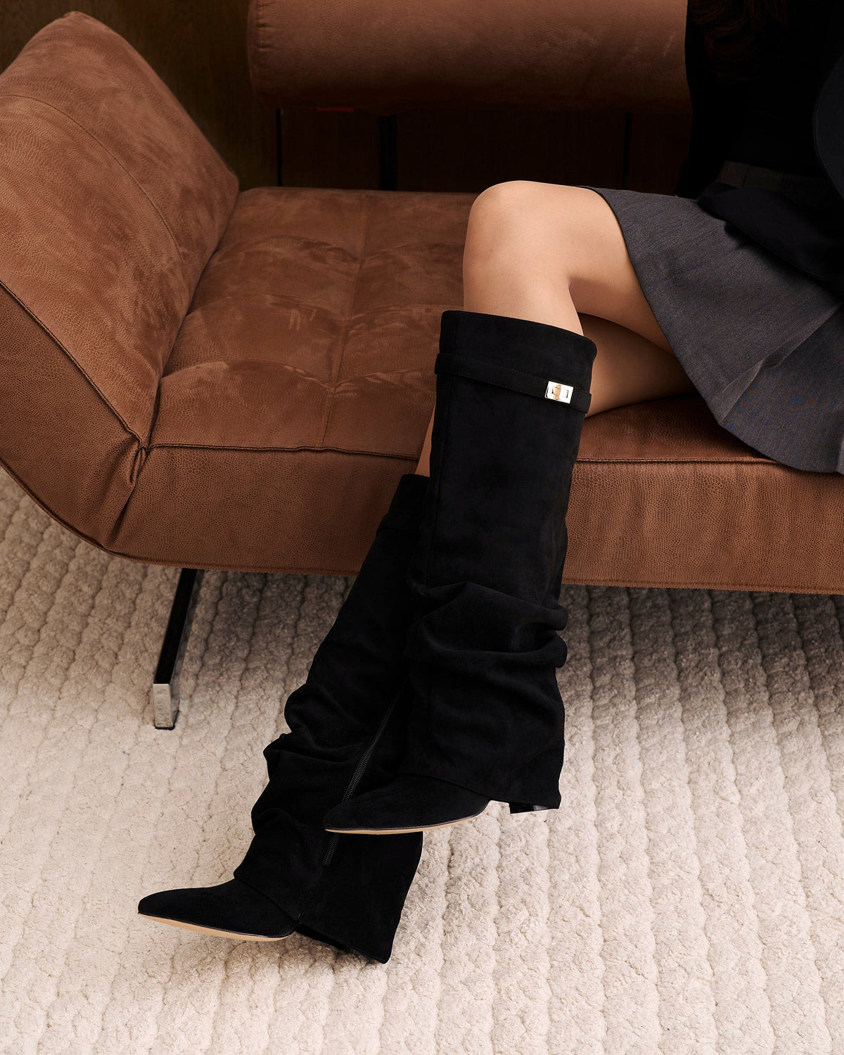 Lavista - Black Slouchy Suede Knee-High Boots - view 7