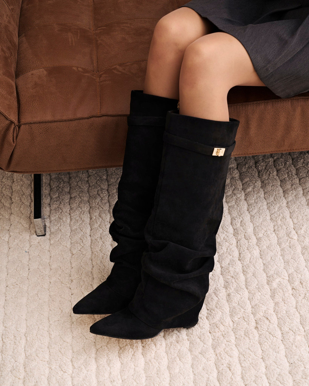 Lavista - Black Slouchy Suede Knee-High Boots - view 2