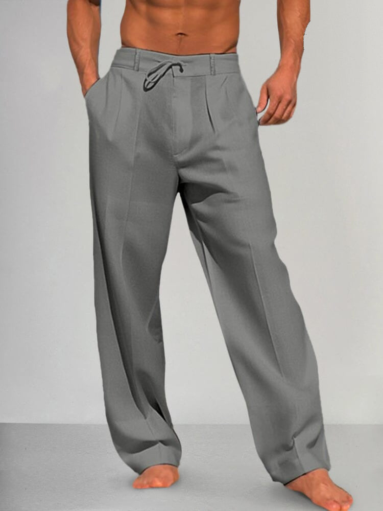 Everett - Straight-Leg Cotton Linen Trousers - Grey