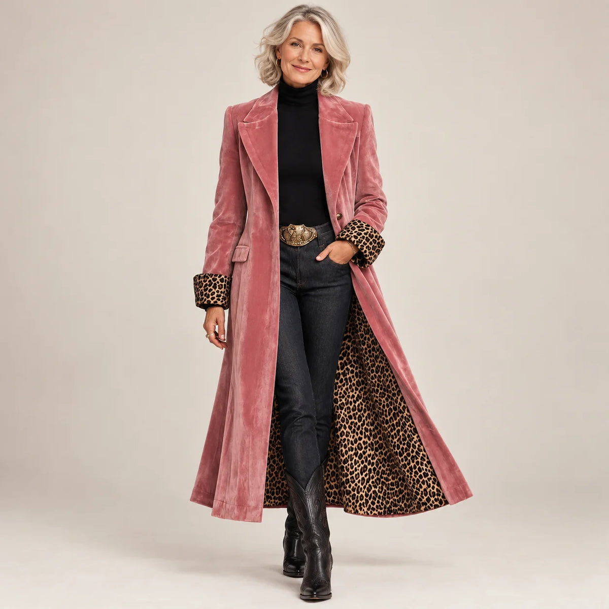 Arabella - Velvet-Effect Longline Coat - Pink