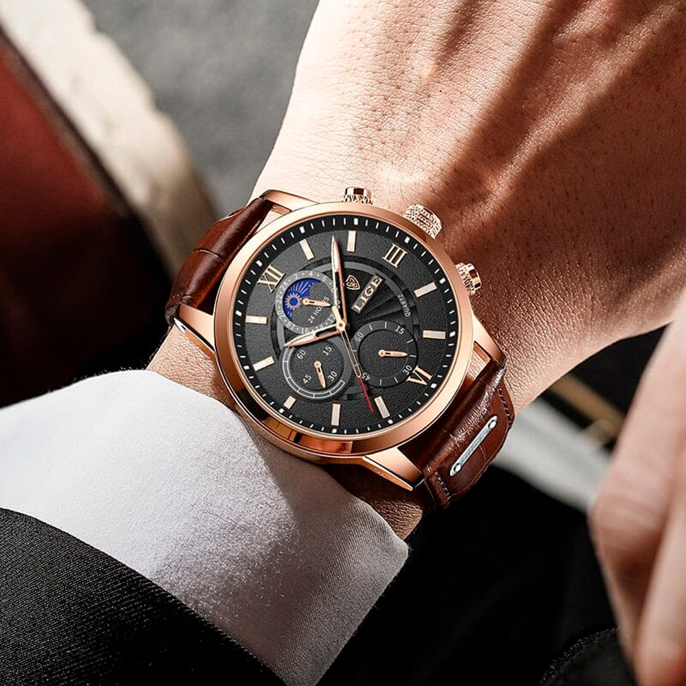 Harrison | Rose Gold Multi-Dial Leather Watch - view 3