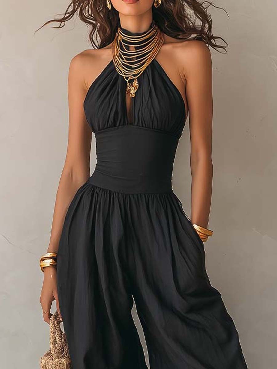 Fleur - Halter Keyhole Balloon-Leg Jumpsuit - view 4