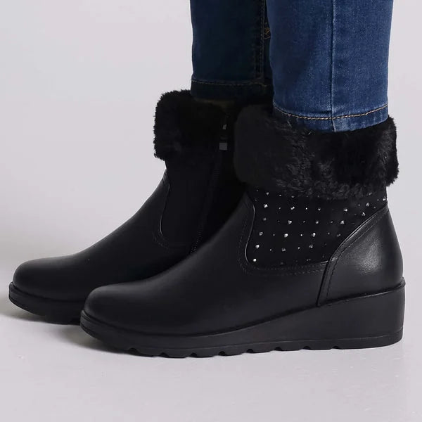Dorothy - Faux-Fur Cuff Wedge Boots