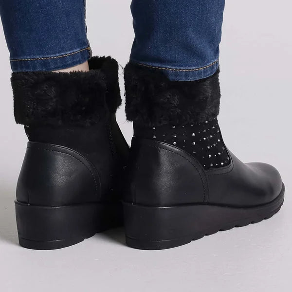 Dorothy - Faux-Fur Cuff Wedge Boots