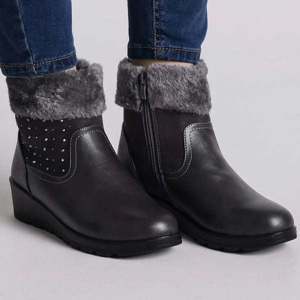 Dorothy - Faux-Fur Cuff Wedge Boots