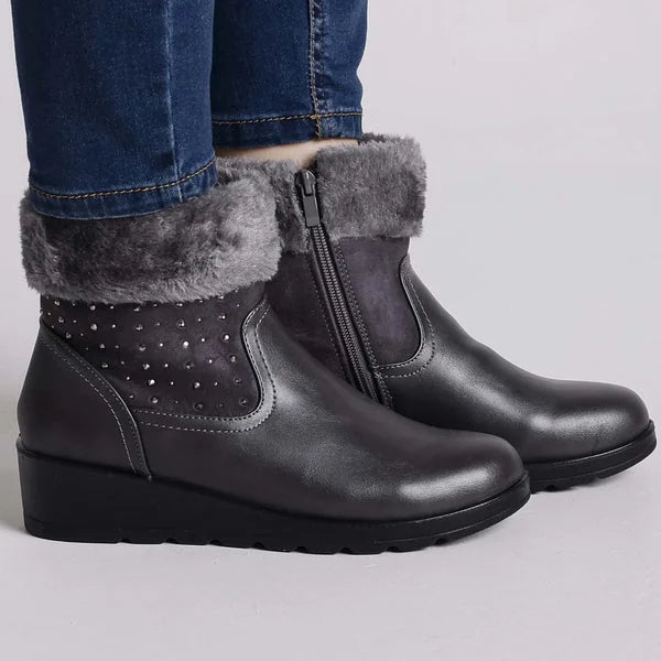 Dorothy - Faux-Fur Cuff Wedge Boots