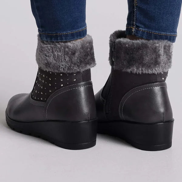 Dorothy - Faux-Fur Cuff Wedge Boots