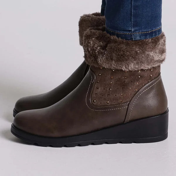 Dorothy - Faux-Fur Cuff Wedge Boots