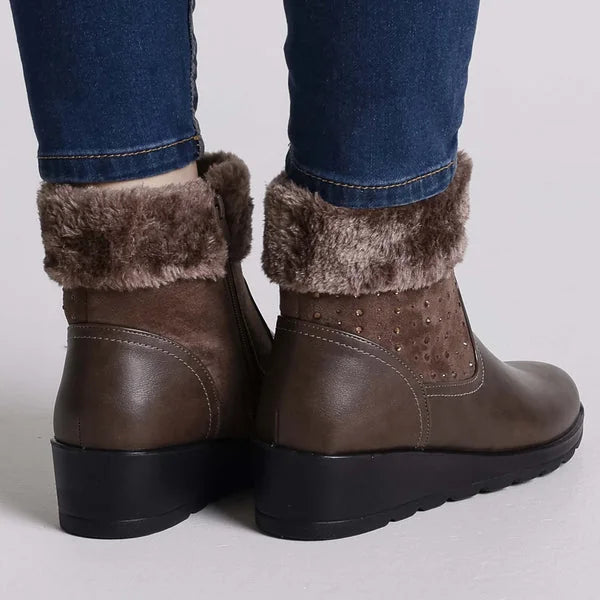 Dorothy - Faux-Fur Cuff Wedge Boots