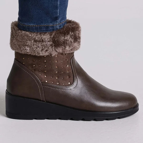 Dorothy - Faux-Fur Cuff Wedge Boots