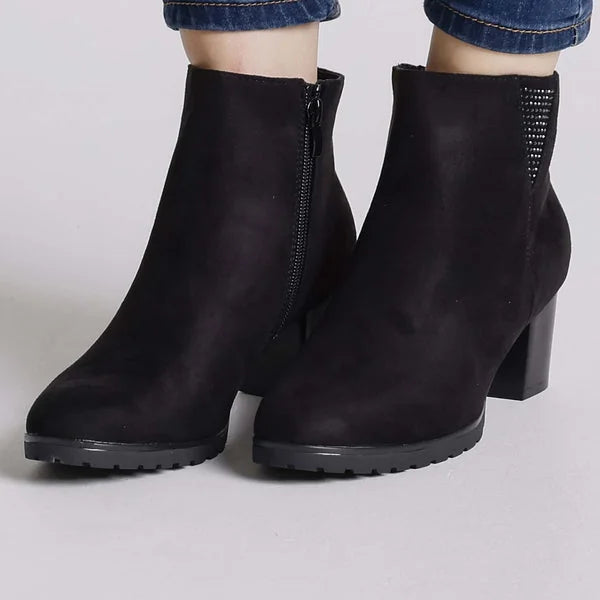Erica - Faux-Suede Block-Heel Ankle Boots
