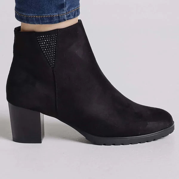 Erica - Faux-Suede Block-Heel Ankle Boots