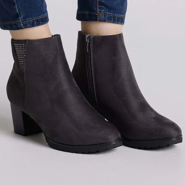 Erica - Faux-Suede Block-Heel Ankle Boots