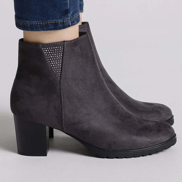 Erica - Faux-Suede Block-Heel Ankle Boots