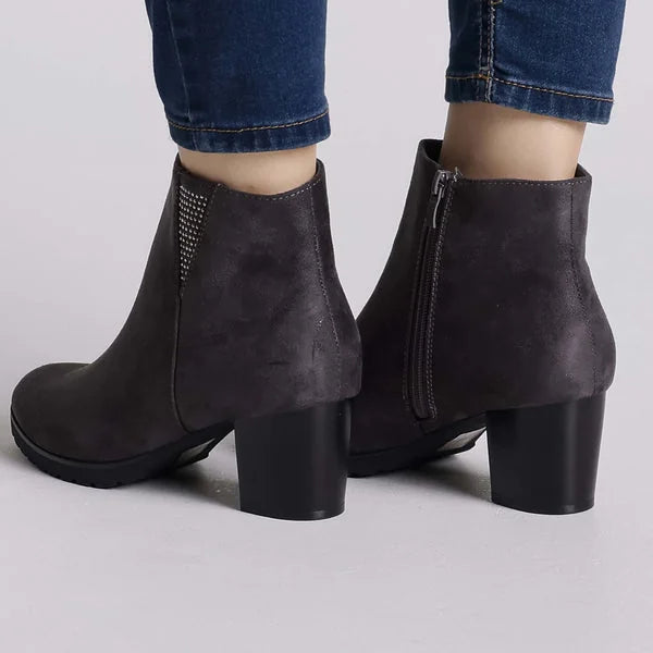 Erica - Faux-Suede Block-Heel Ankle Boots