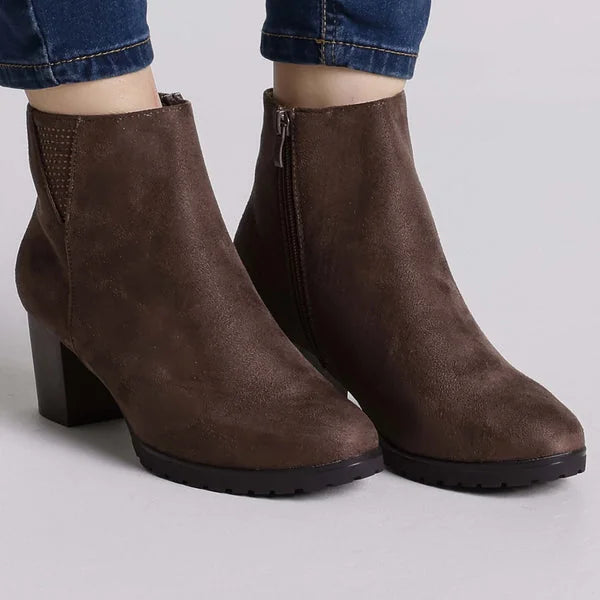 Erica - Faux-Suede Block-Heel Ankle Boots