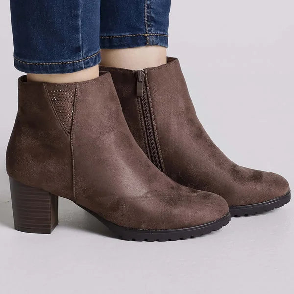 Erica - Faux-Suede Block-Heel Ankle Boots