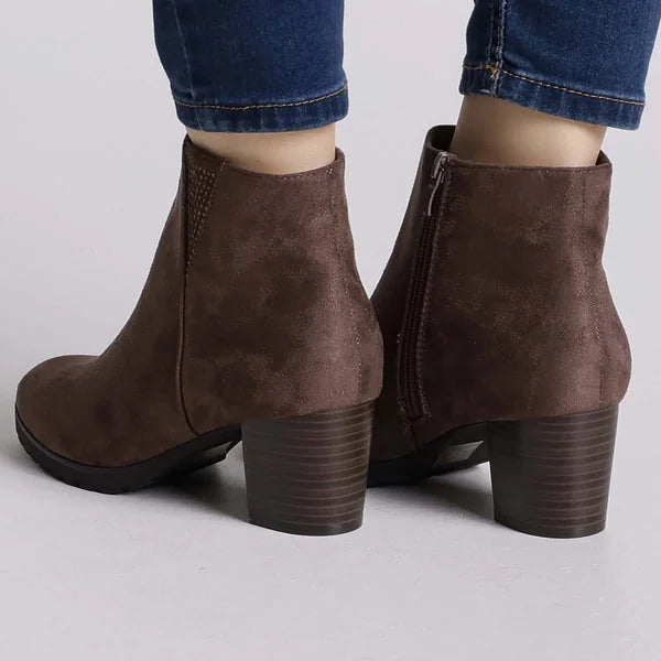 Erica - Faux-Suede Block-Heel Ankle Boots