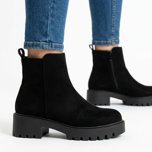 Cindy - Faux-Suede Lug-Sole Ankle Boots