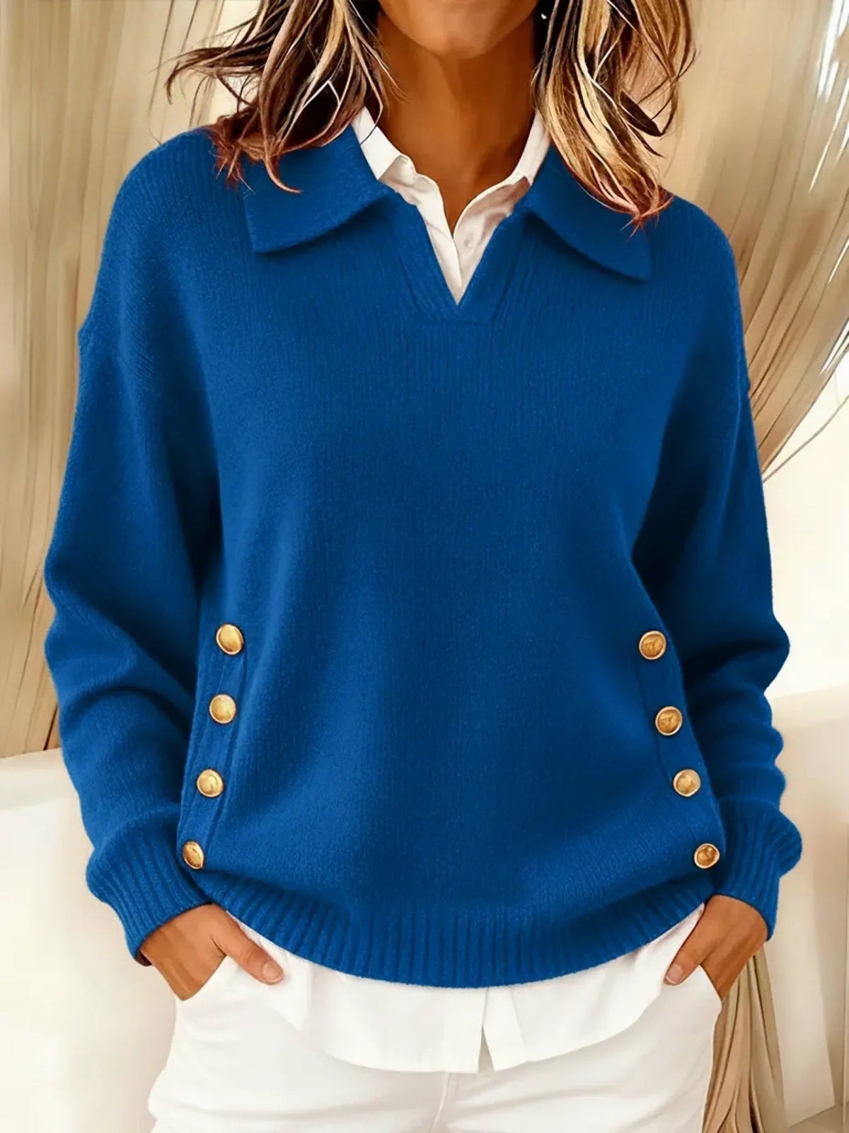 Caroline - Polo Collar Button Sweater - view 4