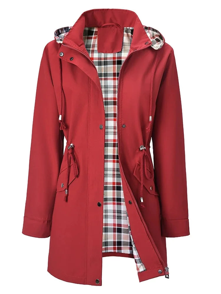 Norah - Red Check-Lined Rain Jacket - Red
