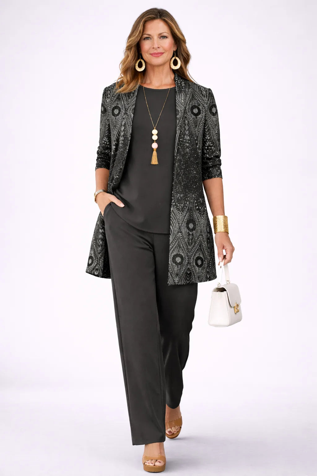 Ginette - Feather-Print Three-Piece Pant Set