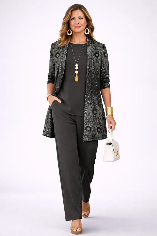 Ginette - Feather-Print Three-Piece Pant Set
