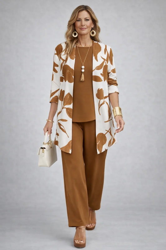 Roxanne - Floral-Print Three-Piece Pant Set