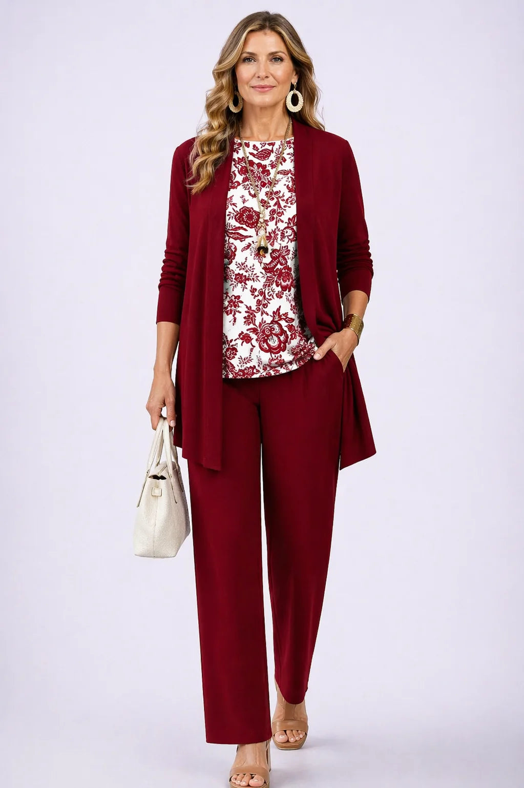 Lori - Floral-Top Three-Piece Pant Set