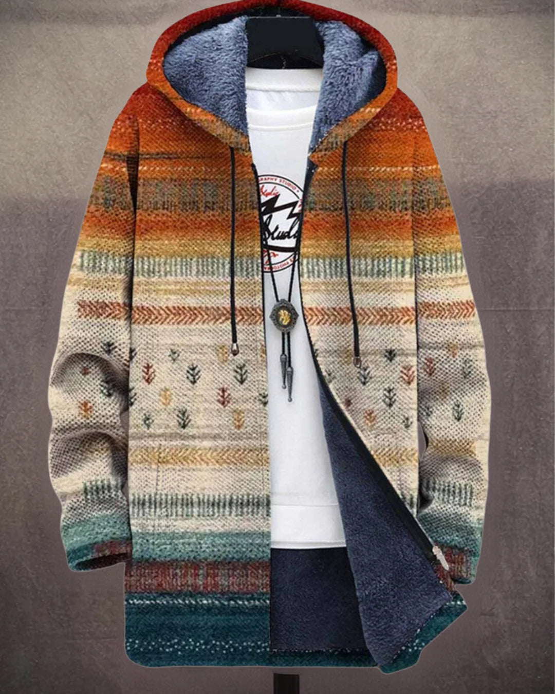 George - Folk Stripe Fleece-Lined Coat